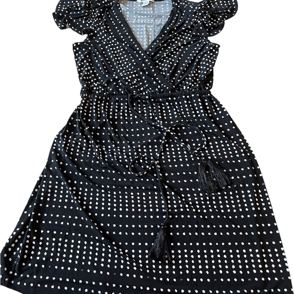 Tommy Bahama Dunmore Dot Black Dress Tassel Ties Size Medium Summer Boho Resort
